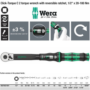 Torsi 1/2" Sq 20-100 Nm Wera 05075621001 C2 Click Torque Adjust Wrench