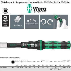 Click Torque X1 2.5-25 Nm Wrench 9x12 mm Insert Tools Wera 05075651001