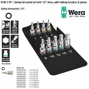 Bit Socket Hex HF Wera 05004201001 Zyklop Accessories 1/2" Drive, 9 Pc