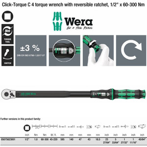 Torsi 1/2" Sq 60-300 Nm Wera 05075623001 C4 Click Torque Adjust Wrench