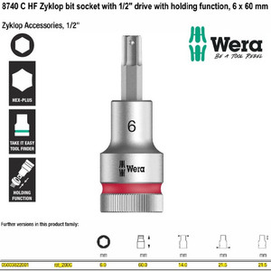 Bit Socket 1/2” Hex-Plus 6 x 60 mm Wera 05003822001 Zyklop In-Hex