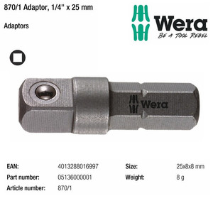 Sambungan Kunci Sok 1/4"x25mm Wera 05136000001 870/1 Adaptor 1/4"x25mm