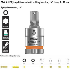 Bit Socket 1/4" Hex-Plus 5.0 x 28 mm Wera 05003335001 Zyklop In-Hex