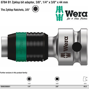 Sambungan Bit 1/4"x3/8" Sq x 44 mm Wera 05003590001 Zyklop Bit Adaptor