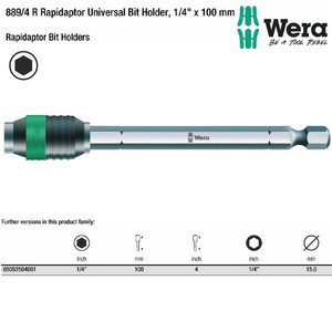 Sambungan Bit 1/4" x 100 mm Wera 05052504001 Rapidaptor Bit Holder