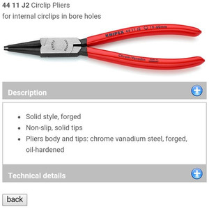 Tang Snap Ring 19-60 mm 44 11 J2 KNIPEX Internal Circlip Pliers