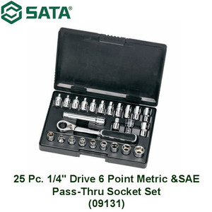 SOCKET SET 09131 25PC 1/4" DR 6PT SOCKET METRIC/SAE PASS-THRU SATA