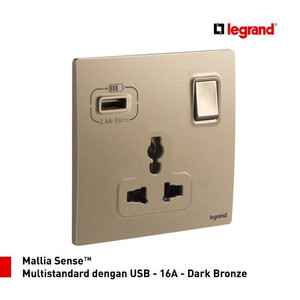 Legrand Stop Kontak Mallia Sense Multi Standar dengan USB - 16A