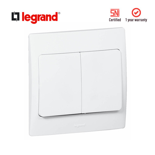 Legrand Mallia - Saklar 2 Gang 1 Arah - 10A - Putih dengan Frame