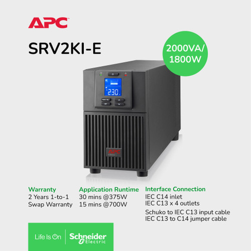 UPS APC Online 2kVA 2000VA 1800W SRV2KI-E Easy UPS Tower