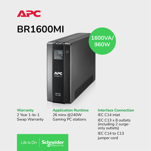 UPS APC Back UPS Pro BR 1600VA, 8 Outlets, AVR, LCD Interface BR1600MI