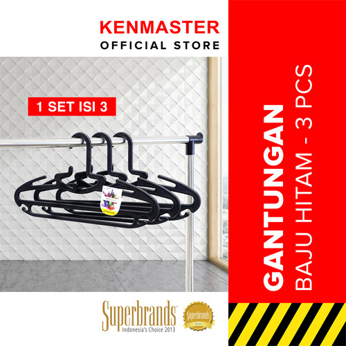 Gantungan Baju H11B Hitam- Hanger isi 3 Pcs / Set Kenmaster - GANT079