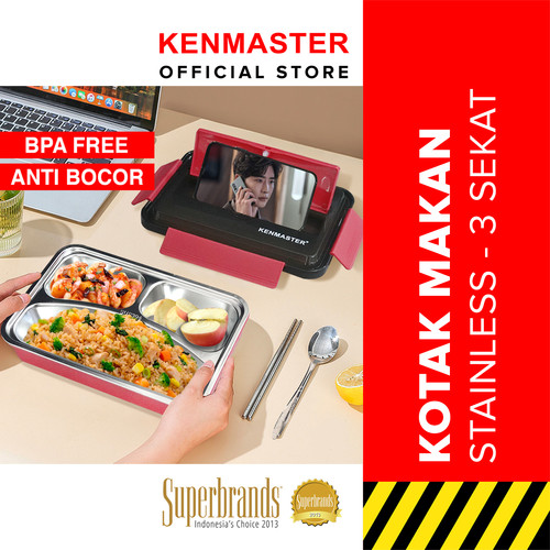 Kotak Makan 3 Sekat KM-015 / Lunch Box Stainless Steel Kenmaster