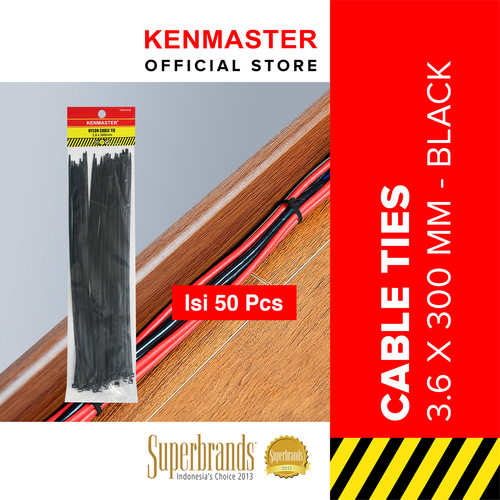 Kenmaster Cable Ties 3.6X30cmX50Pcs - Black 1 PACK