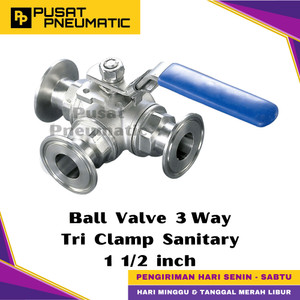 1 1/2" Ball Valve 3 Way Sanitary Tri Clamp Stainless 316 1 1/2 inch