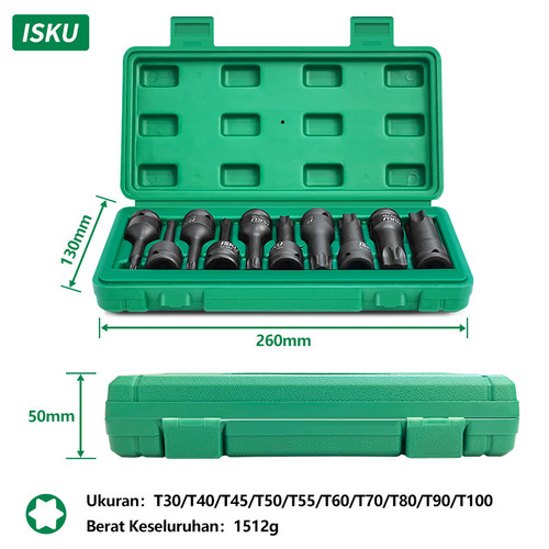 ISKU Mata Socket Impact Bits Set 10pcs Bahan Cr-Mo 1/2 Inch Driver - T - 10pcs-T