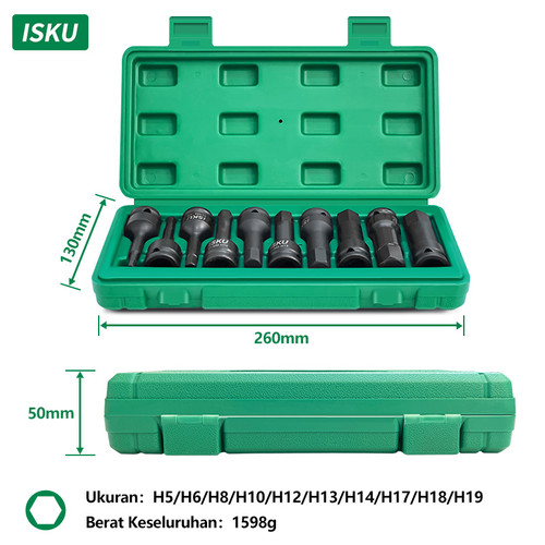 ISKU Mata Socket Impact Bits Set 10pcs Bahan Cr-Mo 1/2 Inch Driver-H - 10pcs-H