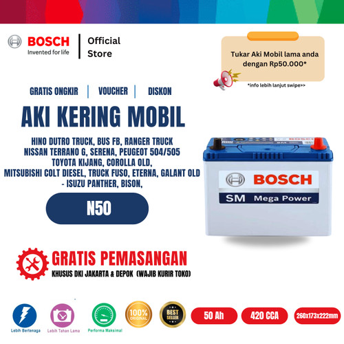 Aki Mobil Bosch MF Blue N50 - 48D26R 50AH  Aki Kering Original