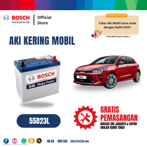 Aki Mobil KIA All New Rio Bosch MF 55D23L Aki Kering Original