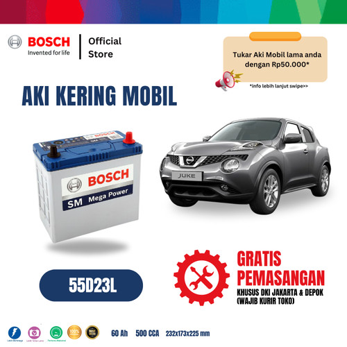 Aki Mobil Nissan Juke Bosch MF 55D23L Aki Kering Original