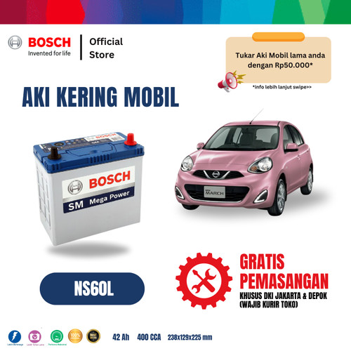 Aki Mobil Nissan March Bosch MF NS60L 42AH