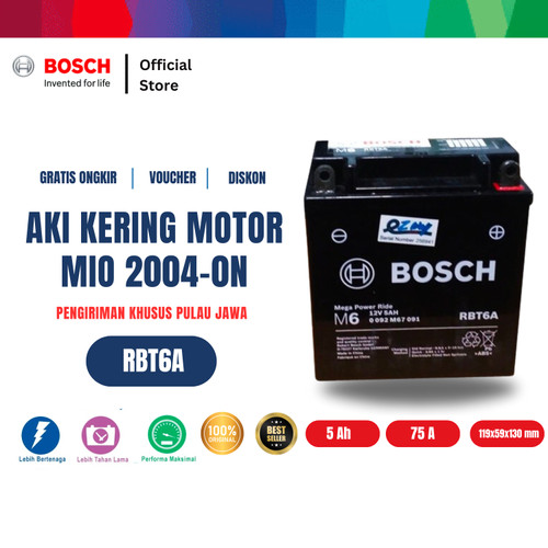 Aki Kering Motor Yamaha Mio 2004-On - Maintenance Free - Bosch RBT-6A