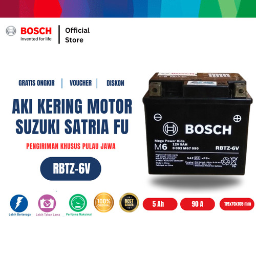 Aki Kering Motor Suzuki Satria FU - Maintenance Free - Bosch RBTZ-6V