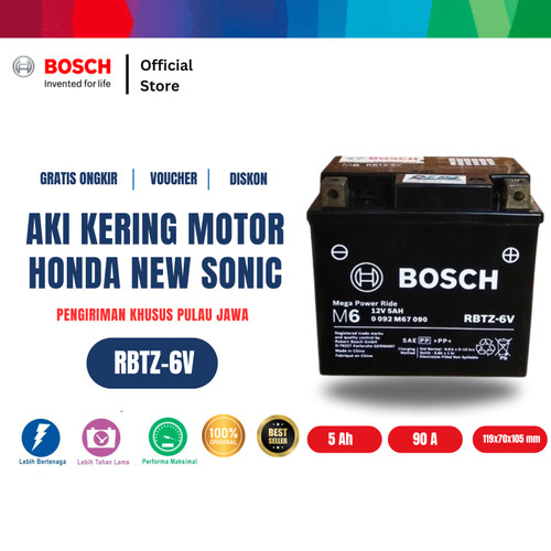 Aki Kering Motor Honda New Sonic - Maintenance Free - Bosch RBTZ-6V