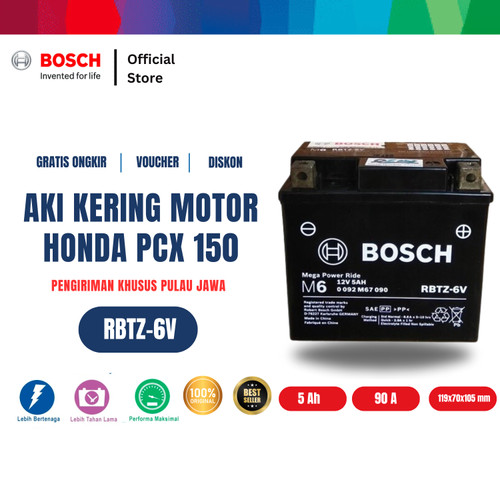 Aki Kering Motor Honda PCX 150 - Maintenance Free - Bosch RBTZ-6V