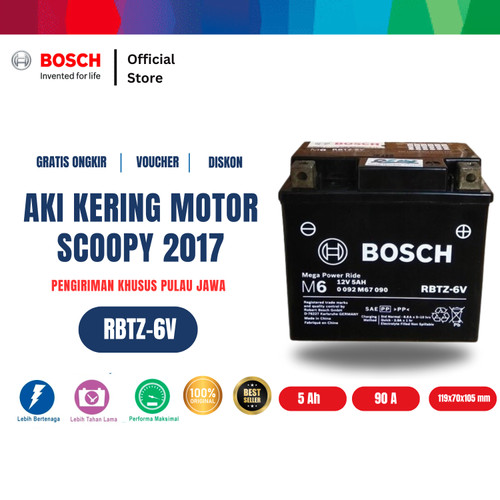 Aki Kering Motor Honda Scoopy 2017 - Maintenance Free - Bosch RBTZ-6V