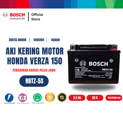 Aki Kering Motor Honda Verza 150- Maintenance Free - Bosch RBTZ-5S