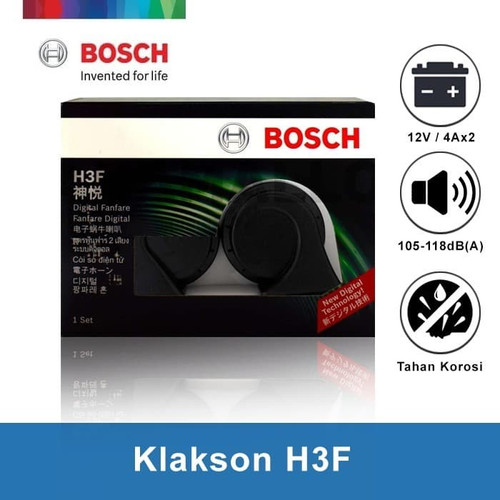 Bosch Klakson H3F Digital Fanfare (Keong) Black 12V Set -Klakson Bunyi