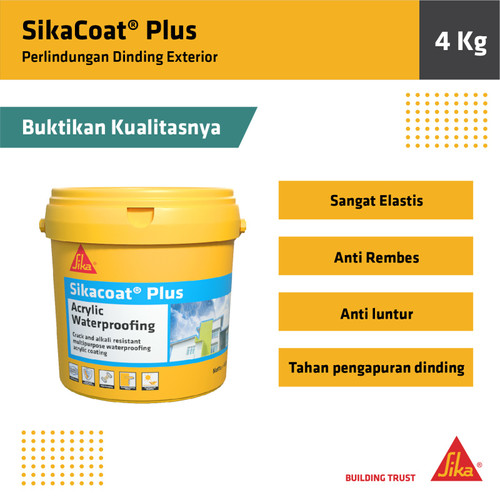 SikaCoat Plus Pelapis Anti Bocor Elastis Dinding Tembok Luar 4Kg