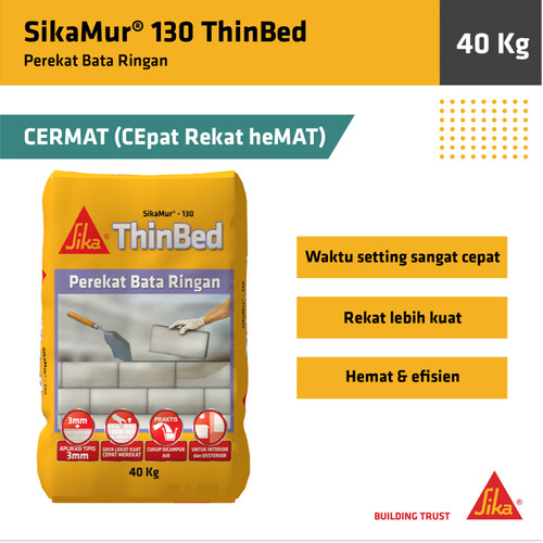 SikaMur 130 Thinbed Mortar Instan Lem Perekat Bata Ringan 40Kg