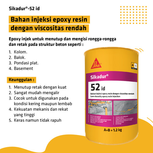 Sikadur 52 ID AB Epoxy Injeksi suntik Tambal Retak Beton 1,2Kg