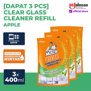 (Dapat 3pcs) Mr Muscle Clear Pembersih Kaca Apple Refill 400ml