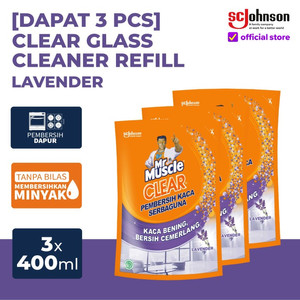 (Dapat 3pcs) Mr Muscle Clear Glass Pembersih Kaca Pouch Lavender 400ml