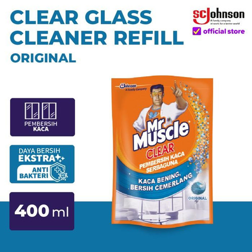 Mr Muscle Clear Glass Pembersih Kaca Pouch Blue 400ml