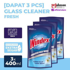 (Dapat 3pcs) Windex Liquid Pembersih Kaca Fresh Pouch 425ml