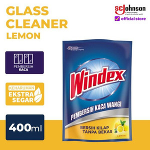 Windex Liquid Lemon Pouch 425ml Pembersih Kaca Serbaguna