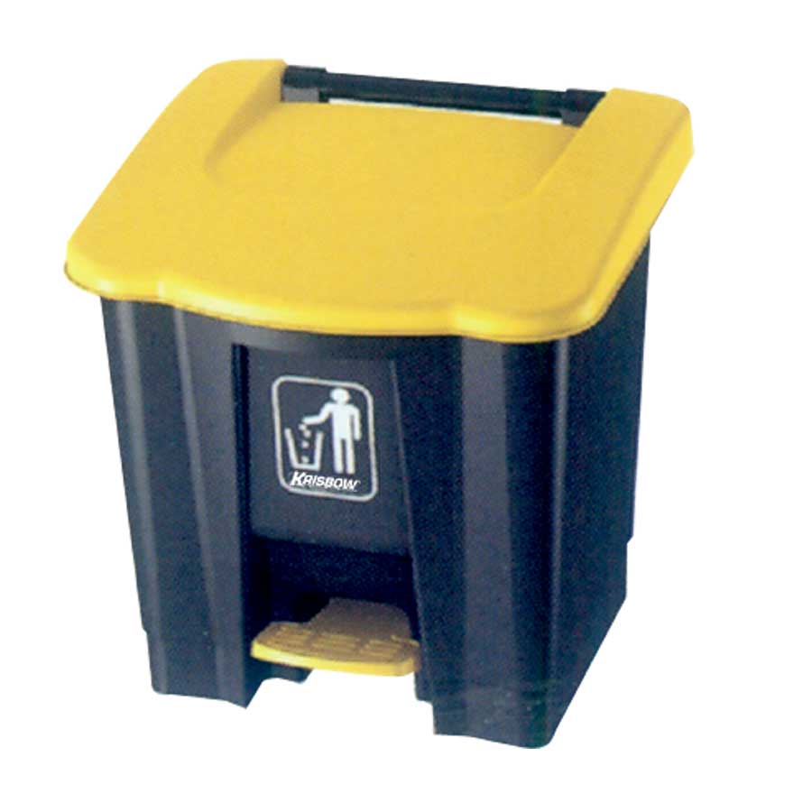 KRISBOW DUST BIN GREY 30L PEDAL & YELOW COVER