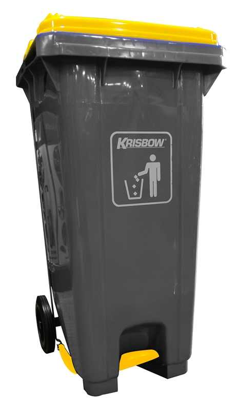 KRISBOW DUST BIN GREY 240L PEDAL & YELLOW LID