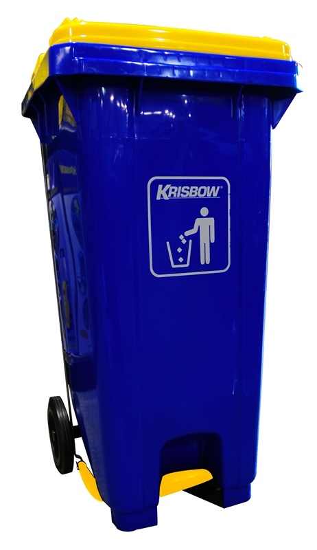 KRISBOW DUST BIN BLUE 240L PEDAL & YELLOW LID