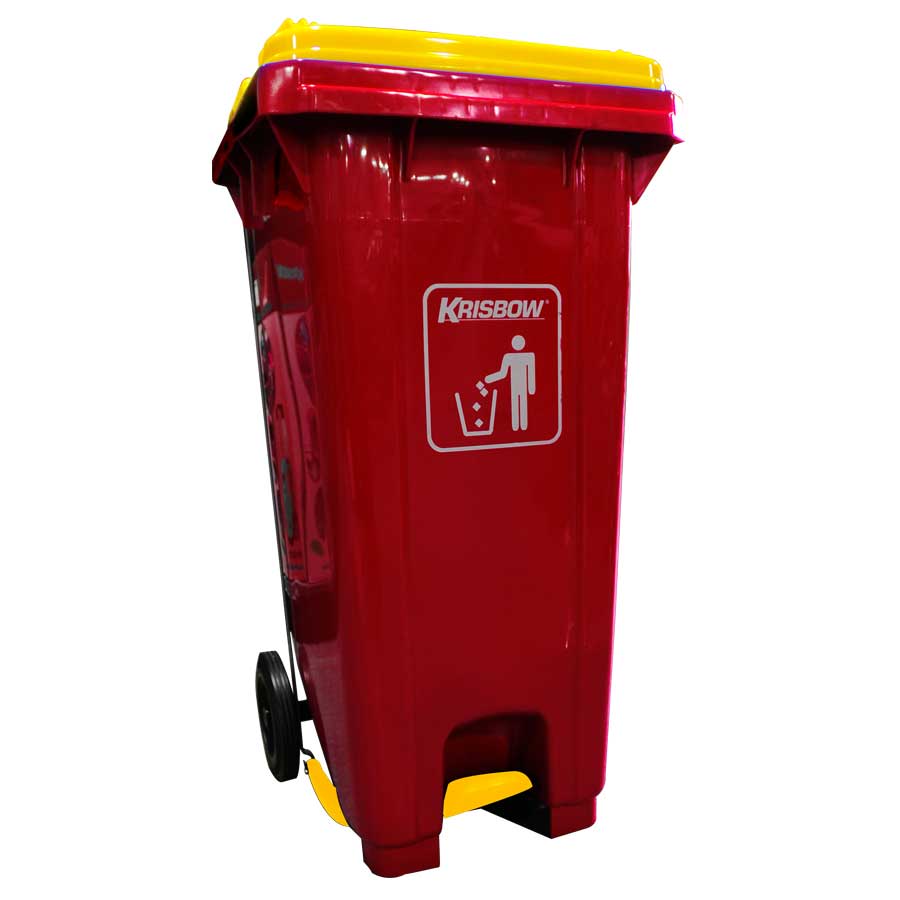 KRISBOW DUST BIN RED 240L PEDAL & YELLOW LID