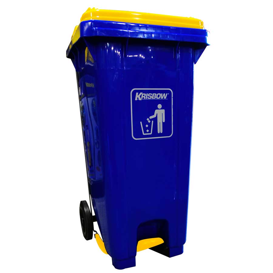 KRISBOW DUST BIN BLUE 120L PEDAL & YELLOW LID