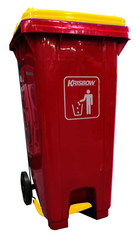 KRISBOW DUST BIN RED 120L PEDAL & YELLOW LID