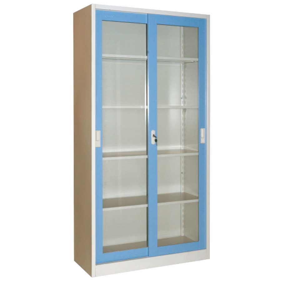 KRISBOW FILE CABINET 4 SHELF GLASS SLIDING BLUE