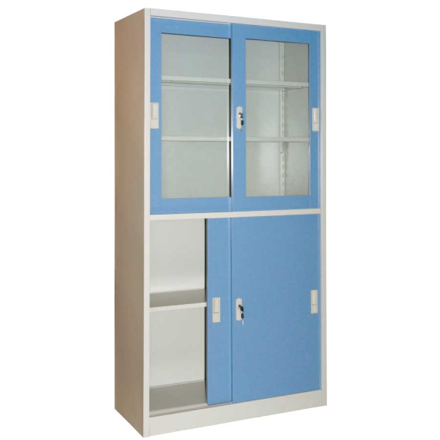 KRISBOW FILE CABINET 4 SHELF 4 DOOR SLIDING BLUE