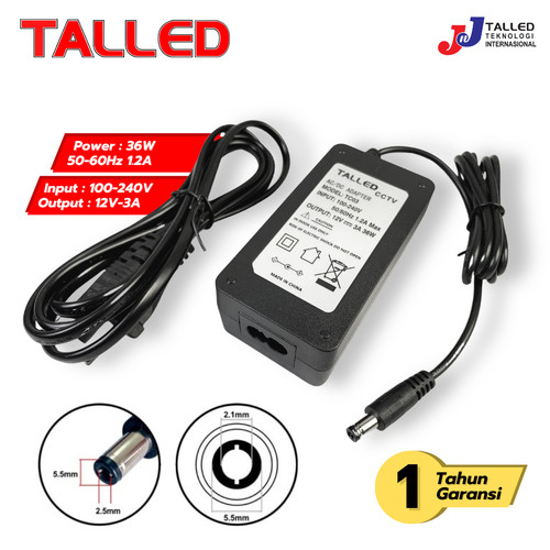 ADAPTOR 12V 3A 36WATT TALLED CCTV