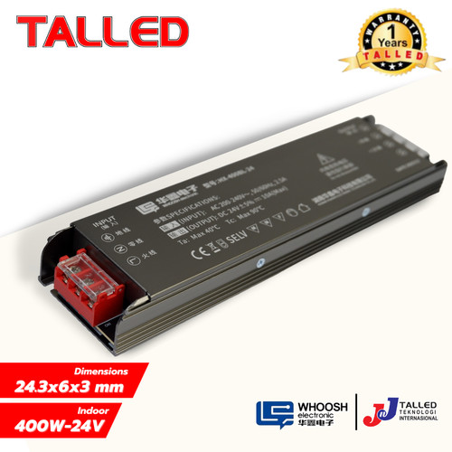 POWER SUPPLY INDOOR WHOOSH 24V 400W 16,6A LED LIGHT BOX SLIM TALLED